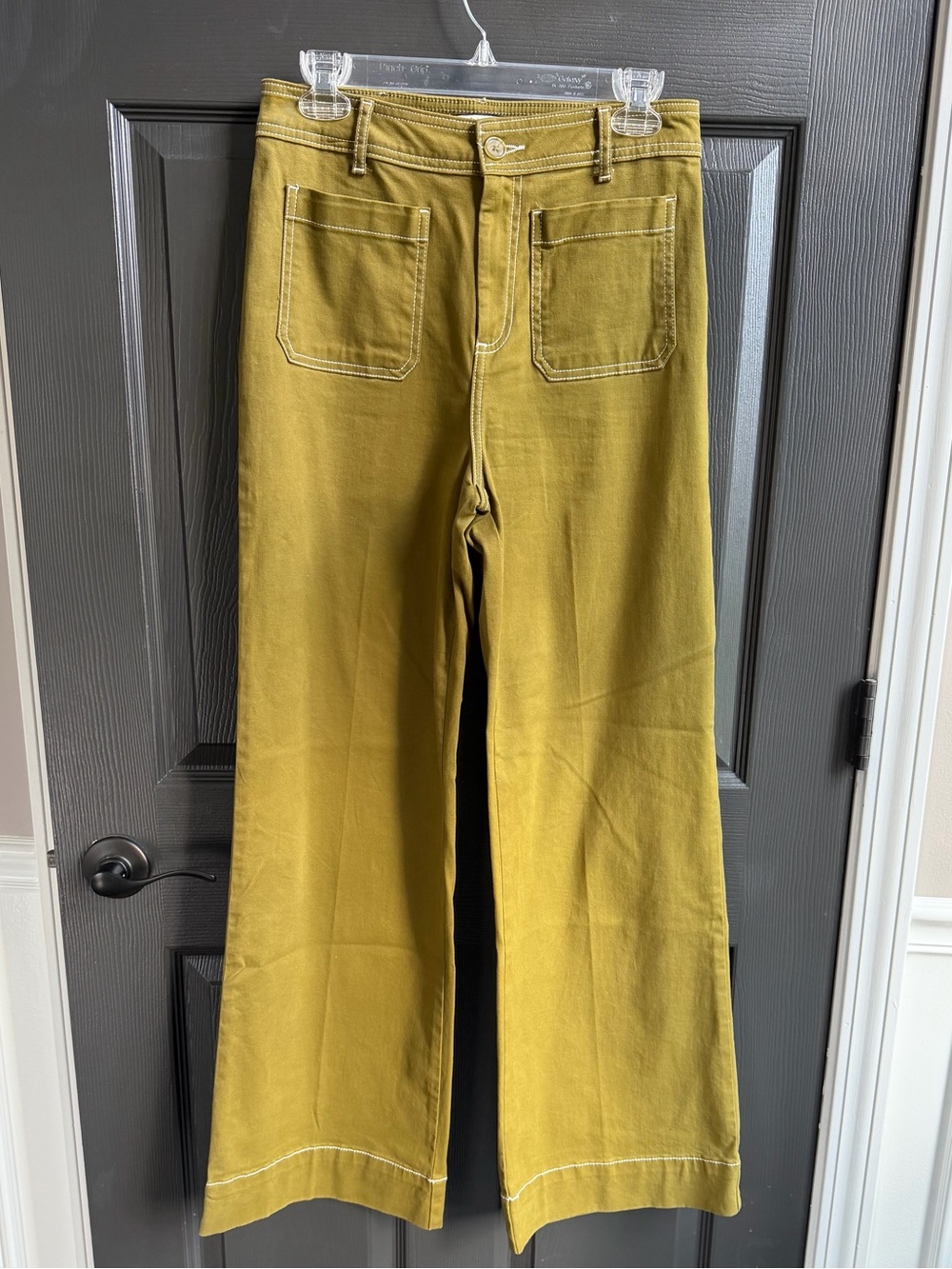 BAGATELLE Green with White Contrast Stitching Patch Pockets Wide Leg Pant Size 6